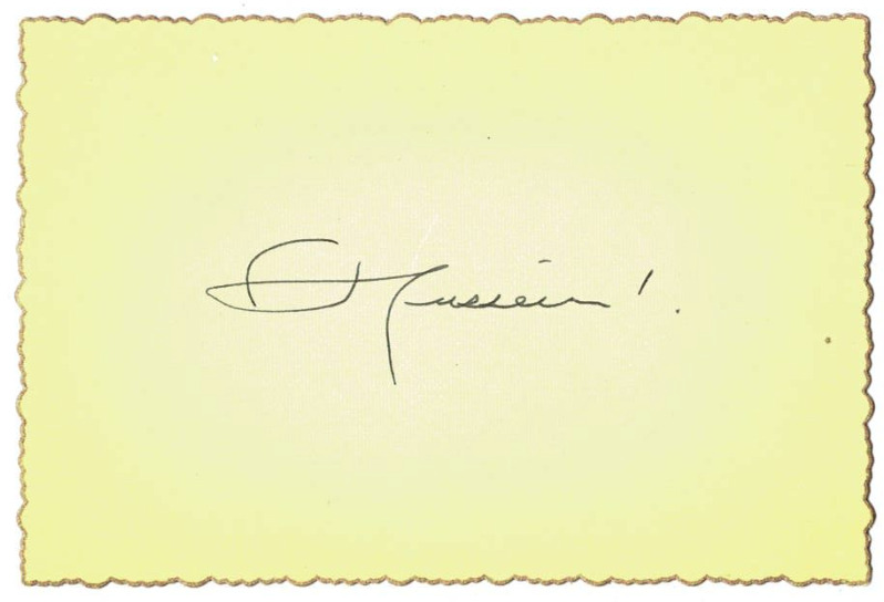 King Hussein signed autographed index card AMCo COA 22771