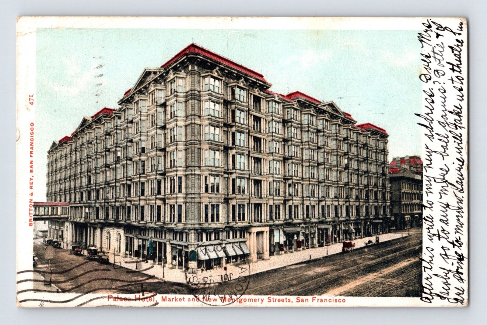 Postcard California San Francisco CA Palace Hotel 1904 Posted Undivided Back