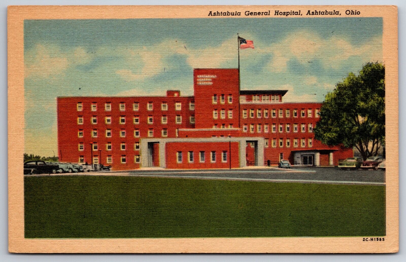 Ashtabula Ohio~Ashtabula General Hospital From Lawn~Vintage Linen Postcard