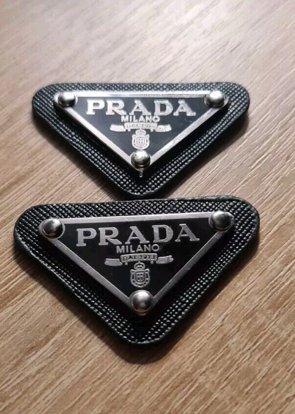 PRADA Logo 2x Black+Silver Clothing Badge+ 2x REAR TAGS,patch,choice Of Colours?