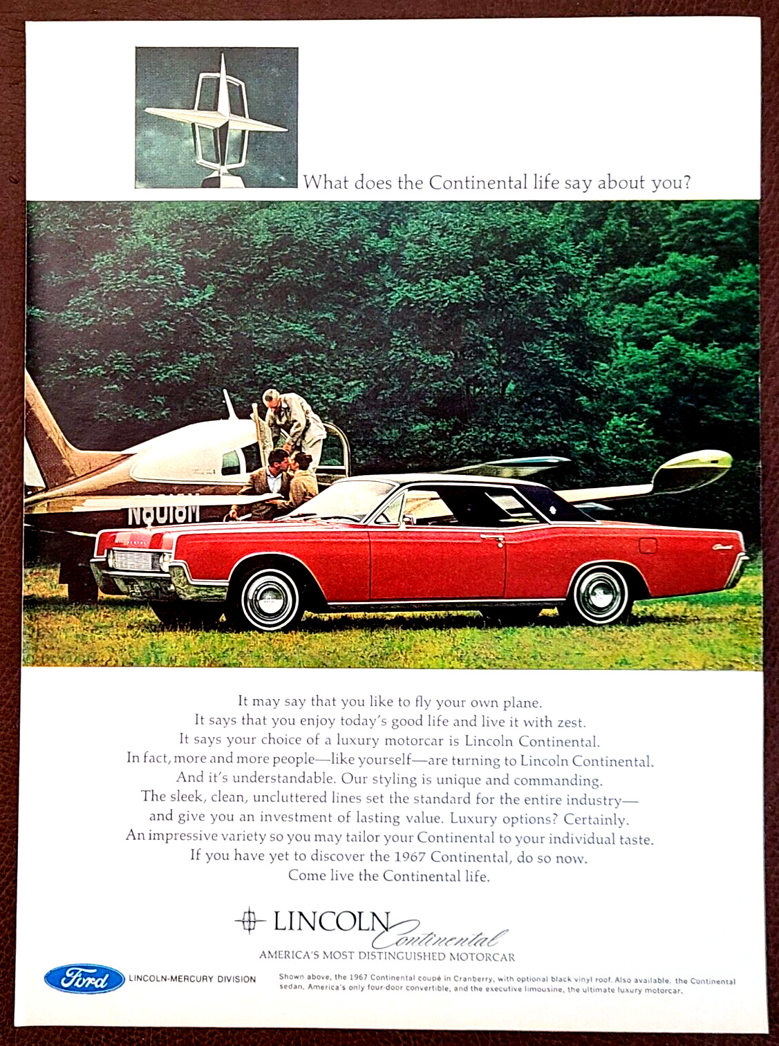 Red Lincoln Continental 2-Door Hardtop 1967 Vintage Print Ad Wall Decor