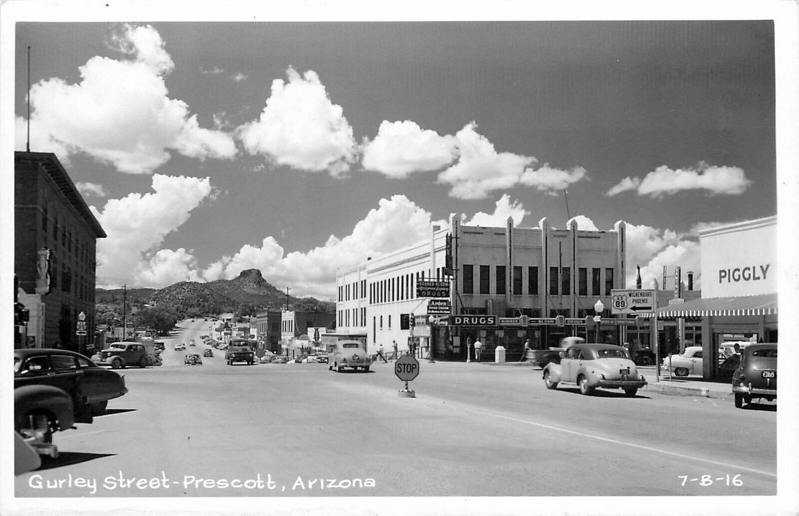 Postcard RPPC 1940s Arizona Prescott Gurley autos Piggly Wiggly  AZ24-3259