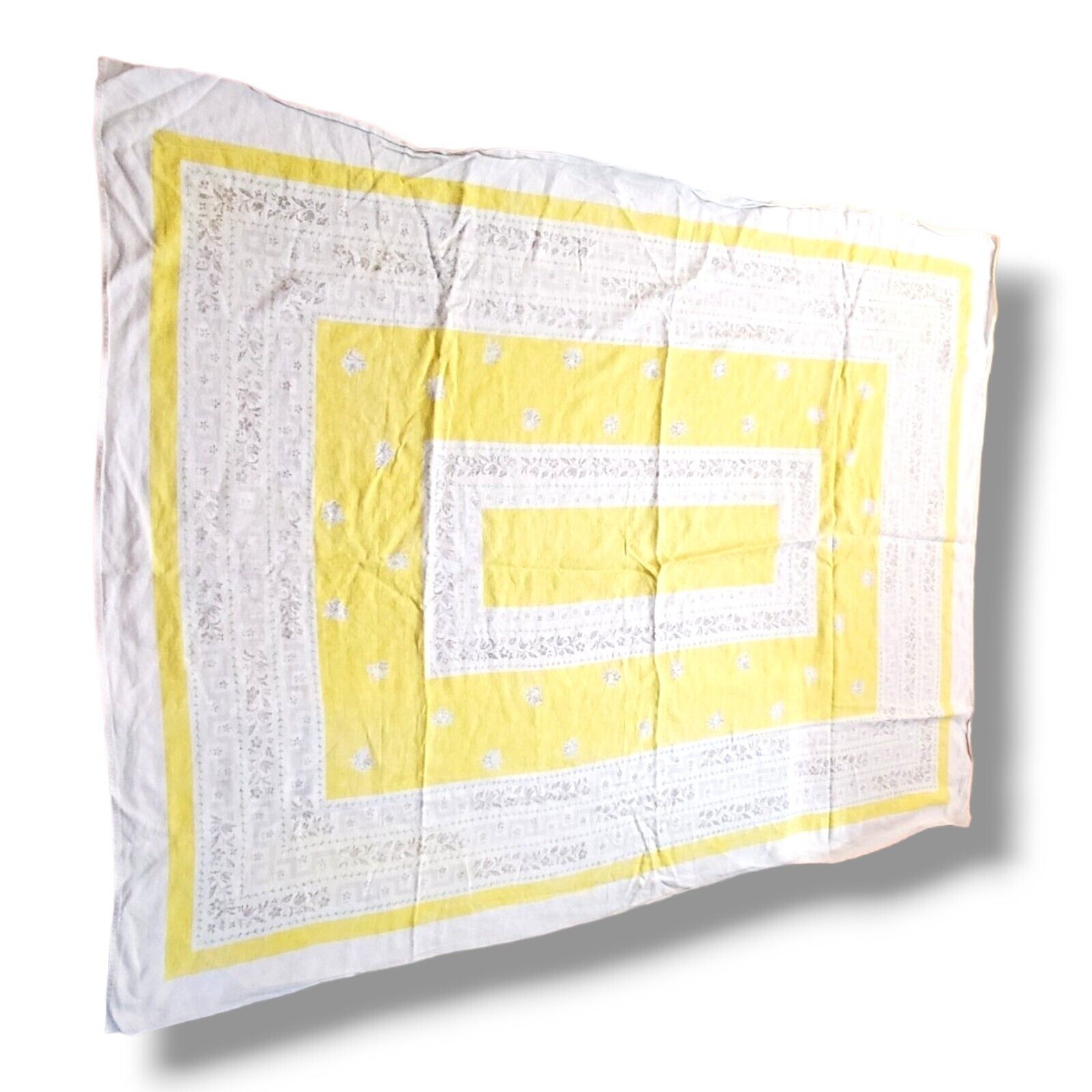Vtg Yellow Linen Table Cloth Rectangular Textile 48\