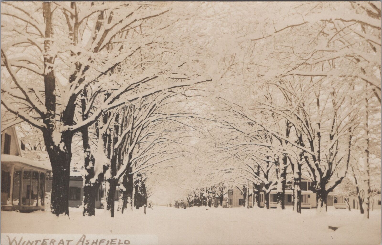 Snow Street Scene at Ashfield Shelburne Falls Massachusetts 1911 RPPC Postcard
