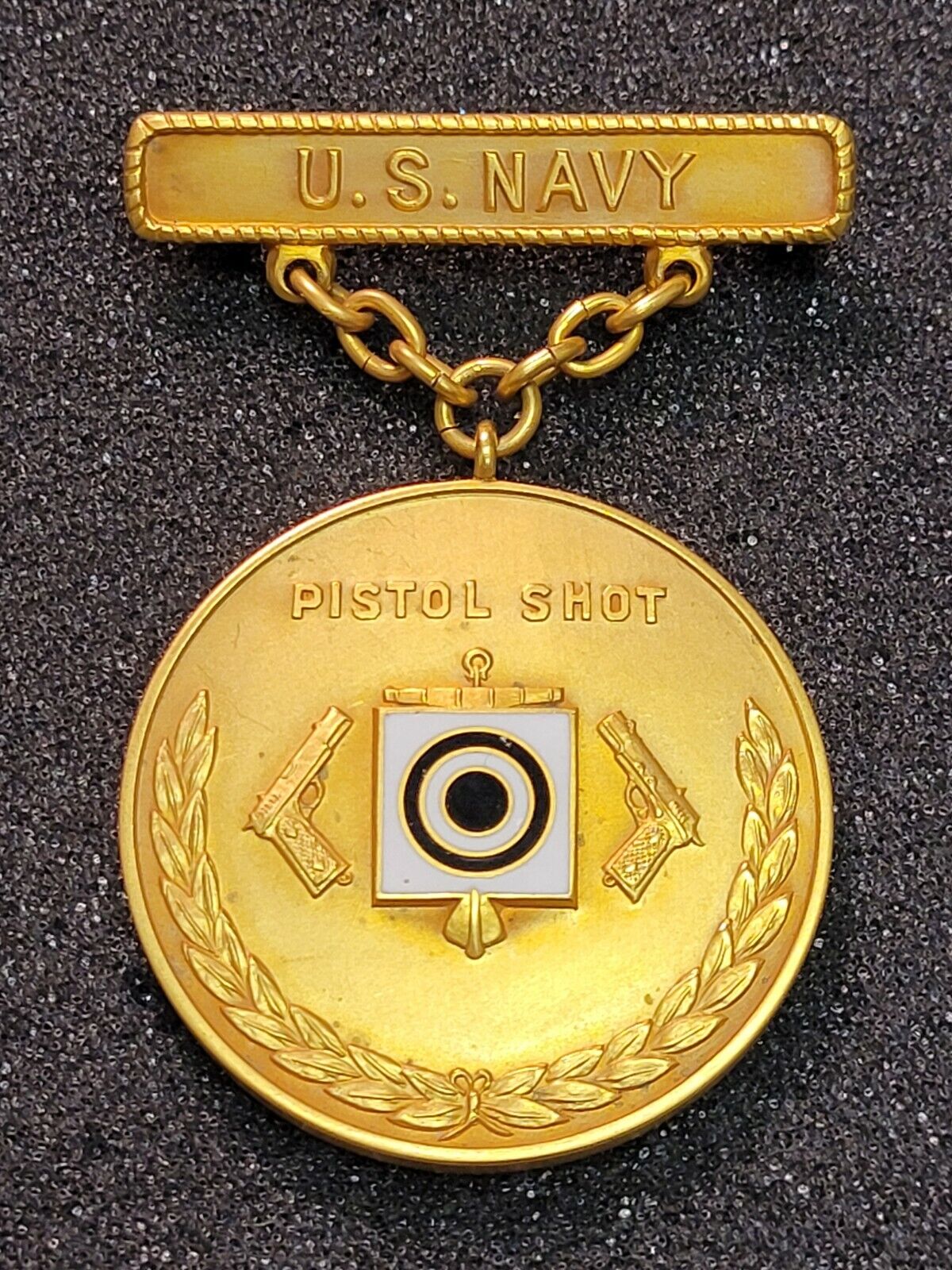 Vintage U.S. Navy Pistol Shot EIC Marksman Badge Solid 14K Yellow Gold