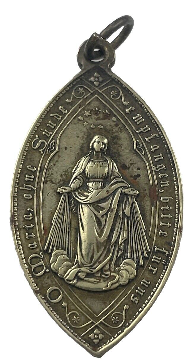 Vintage Catholic Miraculous Mary & St Aloysius Gold Tone Religious Medal