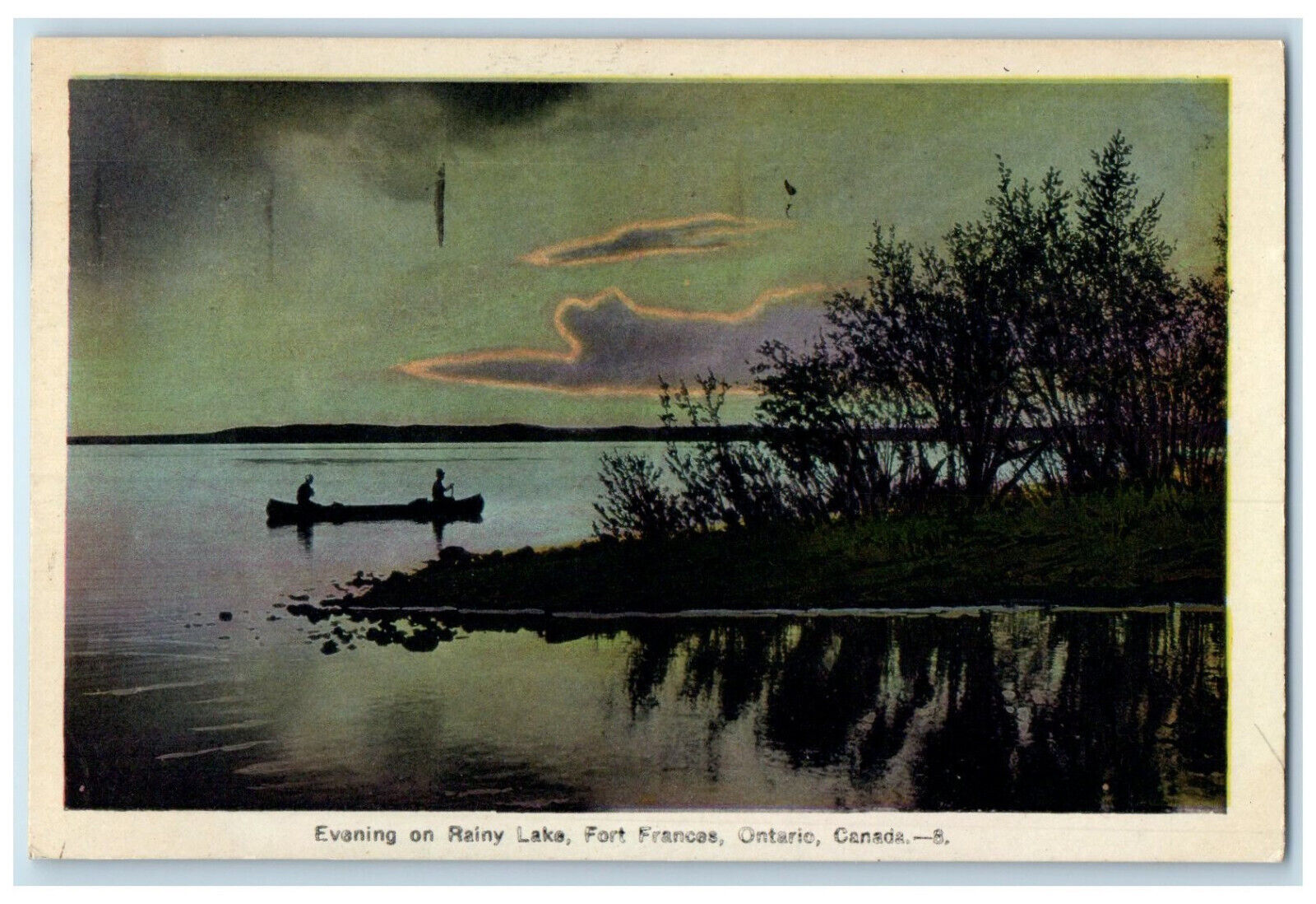 1938 Evening on Rainy Lake Fort Frances Ontario Canada Vintage Posted Postcard