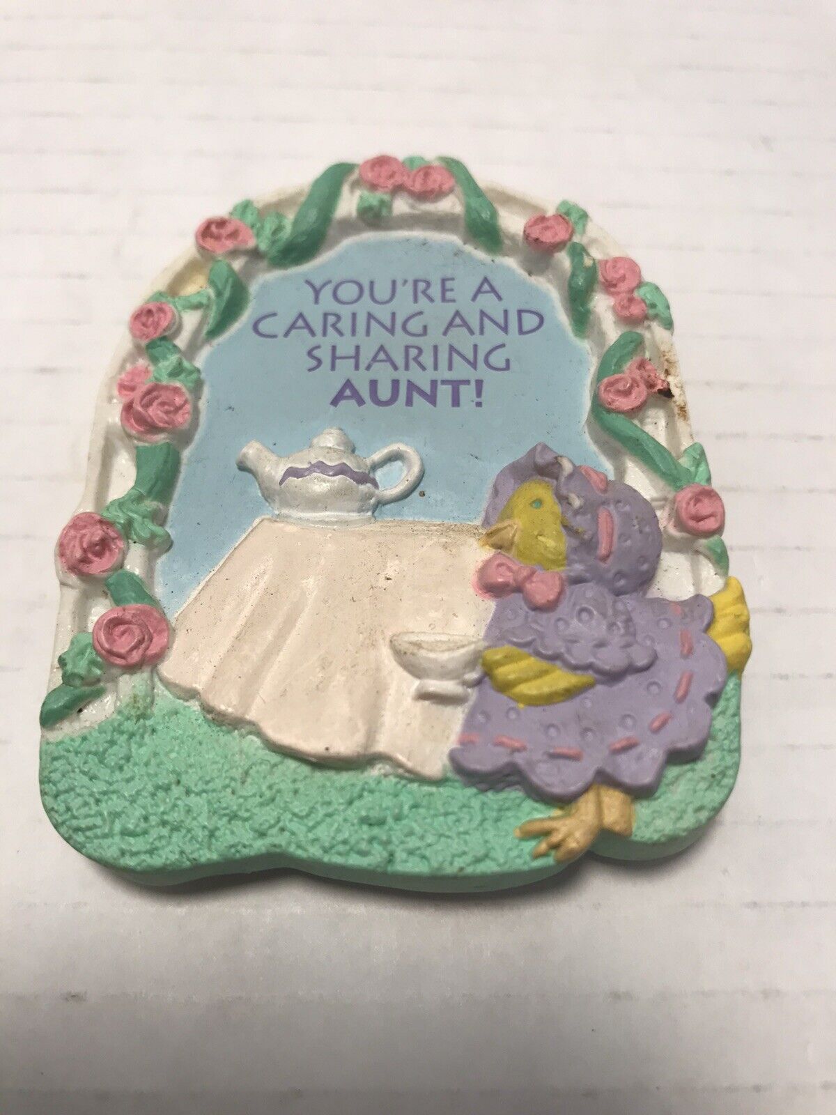 Aunt Gift Refrigerator Magnet Spring Tea Party Roses Chick in Purple Dress