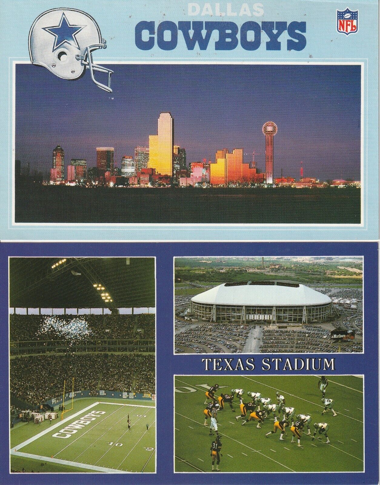 (2) NFL Dallas Cowboys Football Skyline and Texas Stadium Postcards
