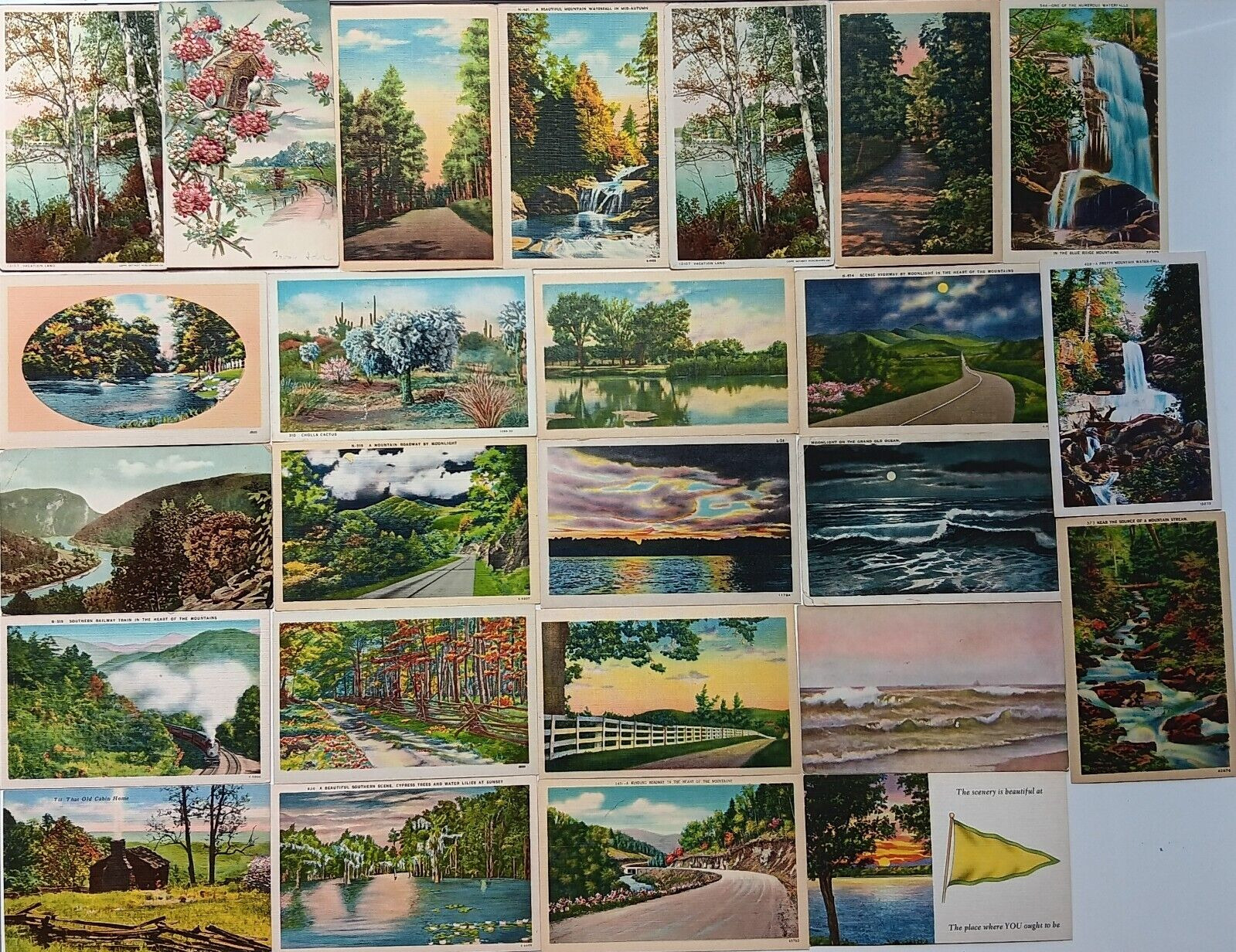 25 Antique Vintage Misc 1900s Scenery Postcards: Waterfalls Lakes Rivers Lot 45