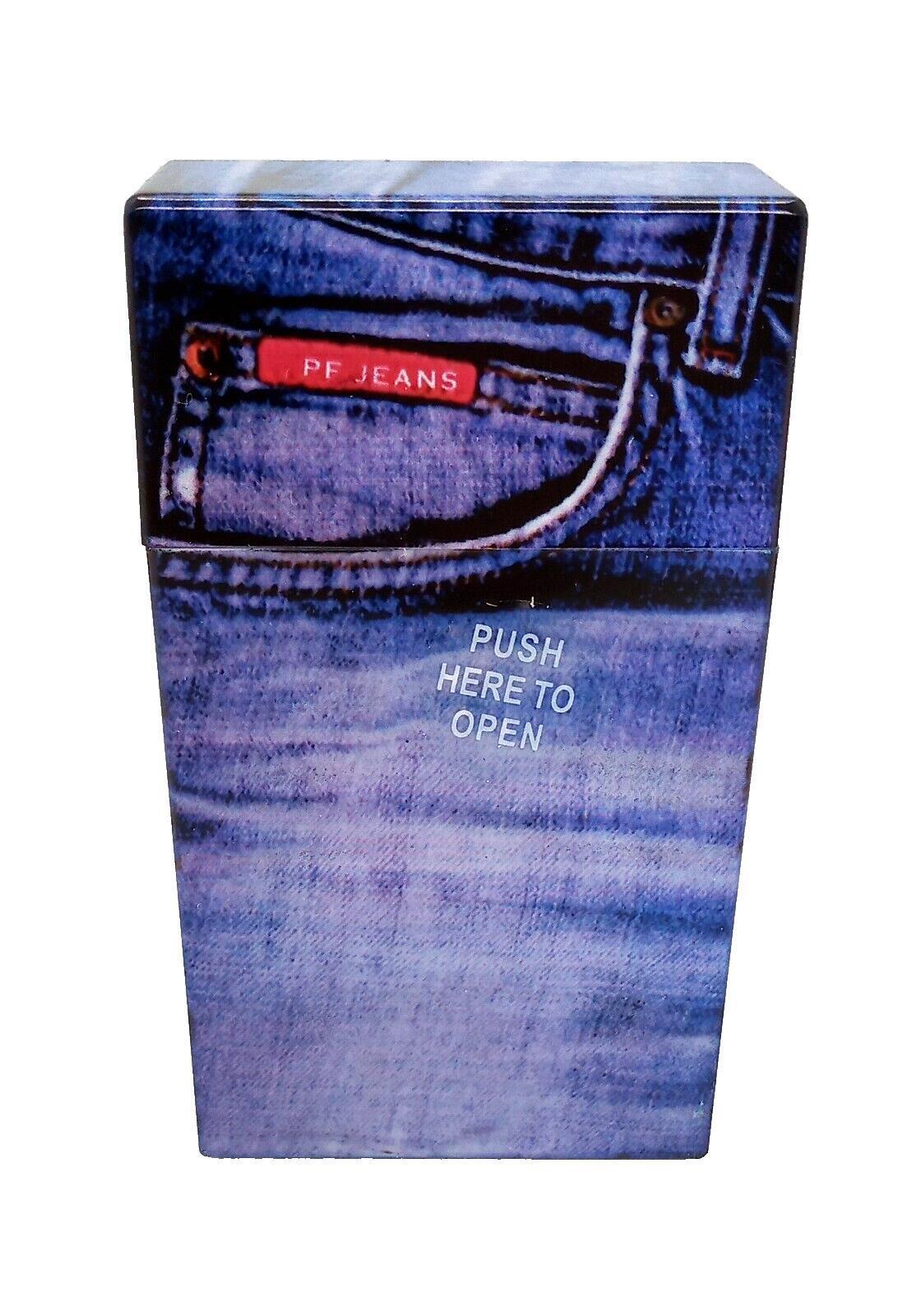 Fujima Plastic Blue Jean Design Push To Open 100s Size Cigarette Case