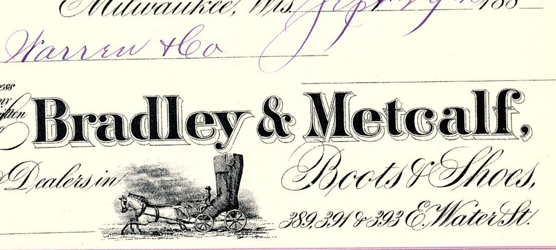 1885 MILWAUKEE WISCONSIN BRADLEY & METCALF BOOTS & SHOES BILLHEAD INVOICE Z5491