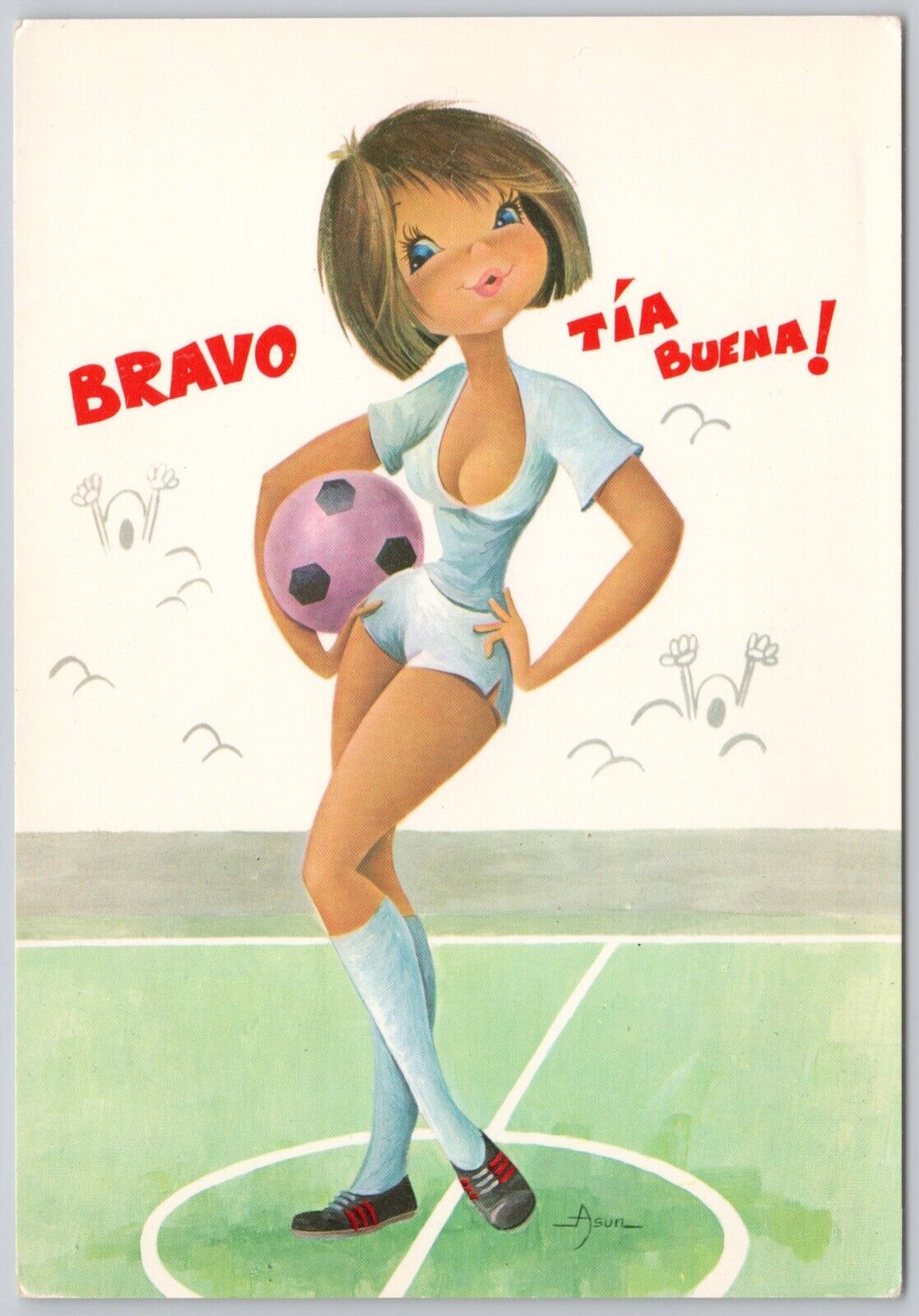 Cartoon Woman, Sports, Spanish Vintage Postcard, Soccer