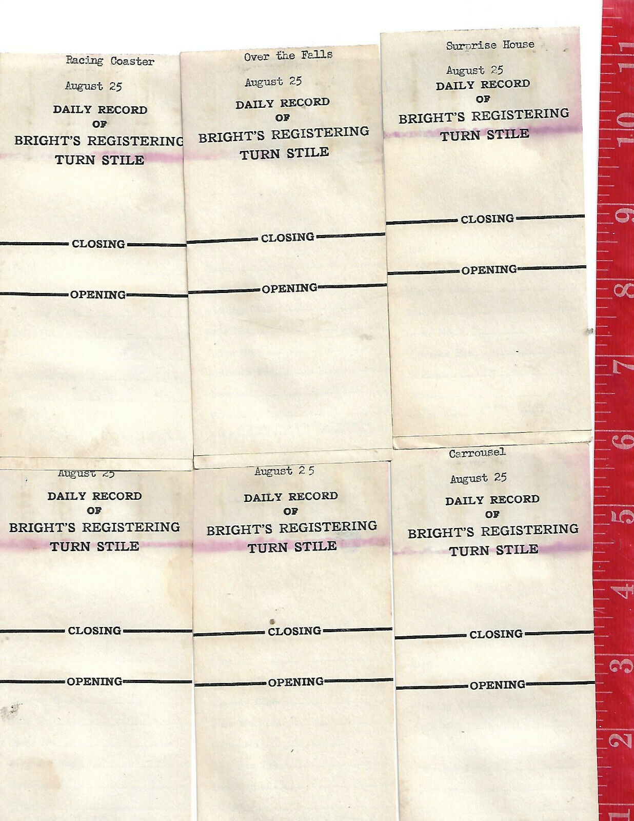 Vintage lot 6 Bright\'s registering Turn Style receipts Euclid Beach Park Ohio #2
