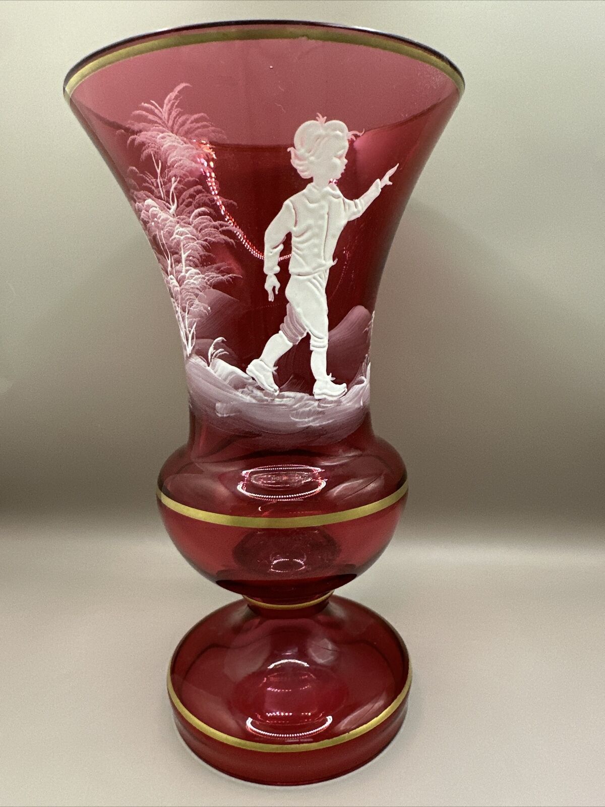 Antique Mary Gregory Victorian Glass Cranberry Vase