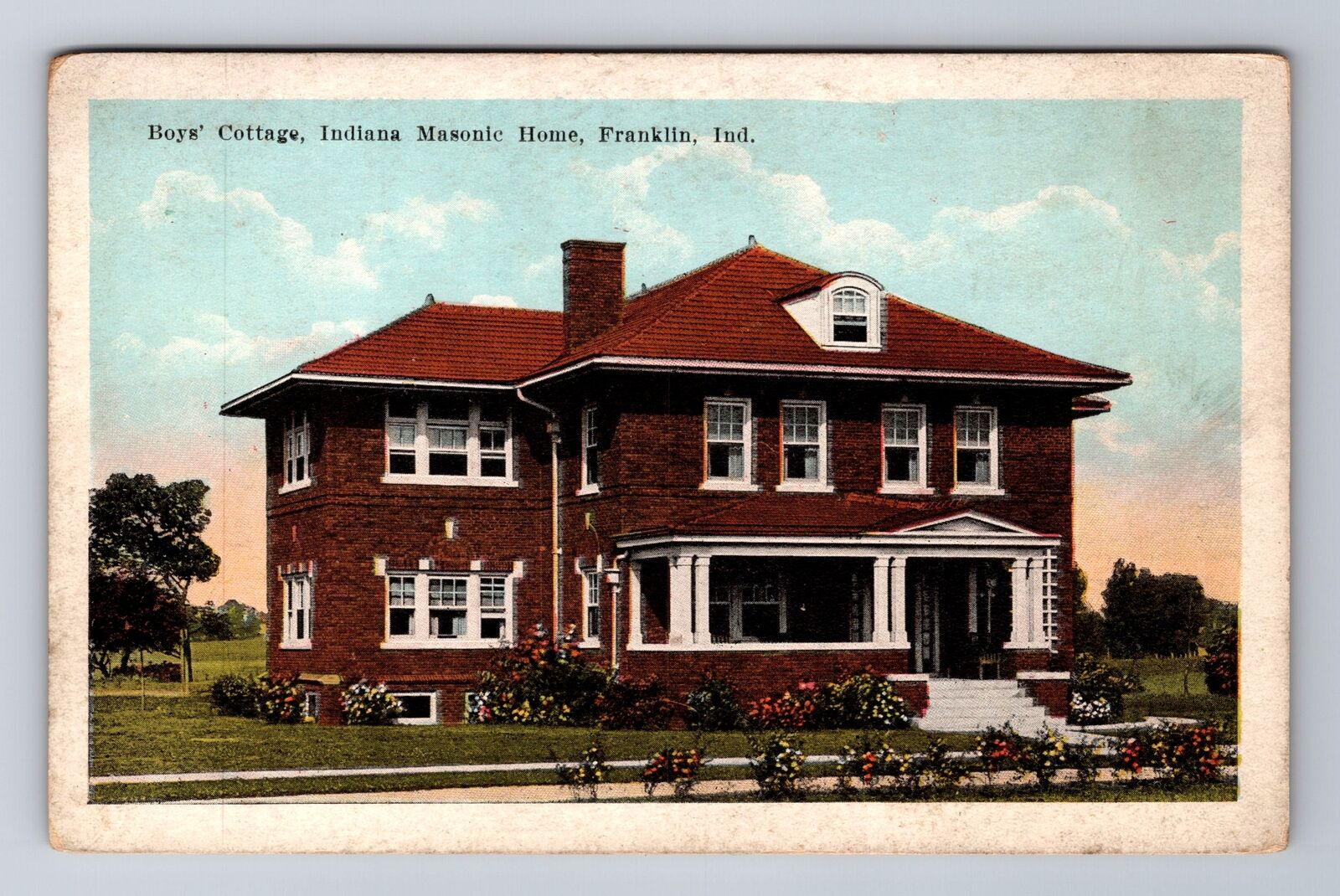 Franklin IN-Indiana, Boys Cottage, Indiana Masonic Home, Vintage Postcard