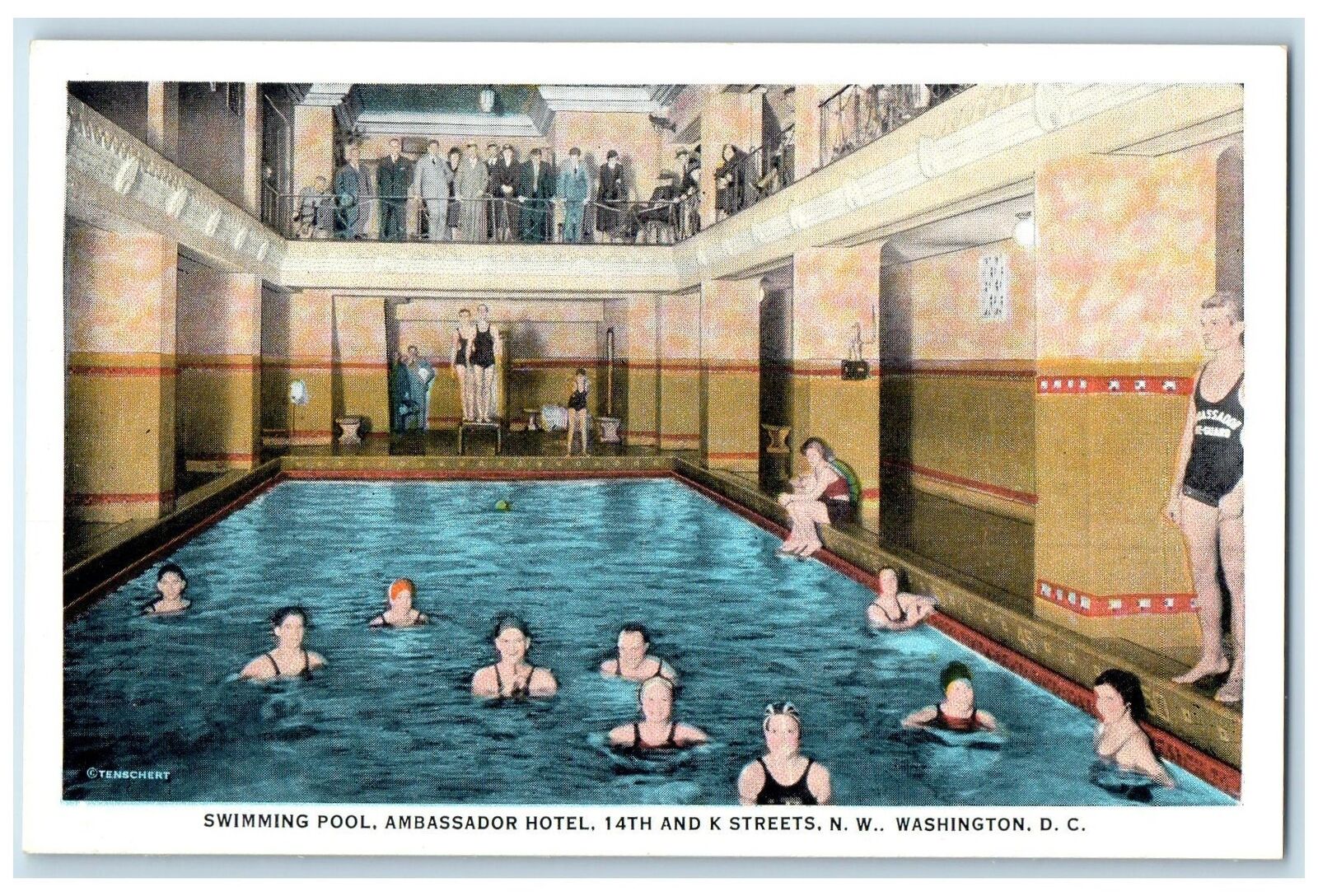 c1940s Swimming Pool Ambassador Hotel Bathing Washington DC Unposted Postcard