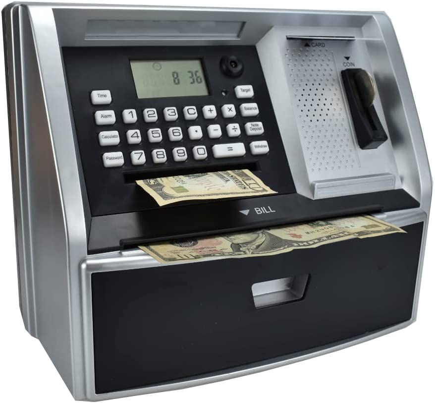 ATM Savings Bank with Debit Card, Electronic Piggy Bank for Real Money, Coin 