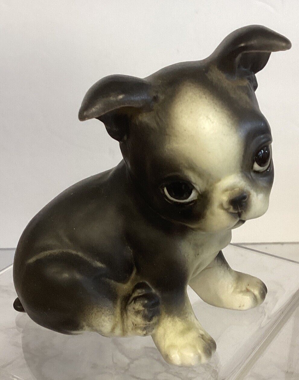 VTG Cutest Ever Boston Terrier Puppy Dog Figurine M Japan Ceramic 3 1/2” Tall
