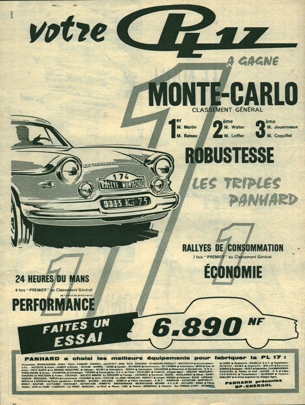 1961 Panhard PL 17 Vintage Magazine Car Advertisement 