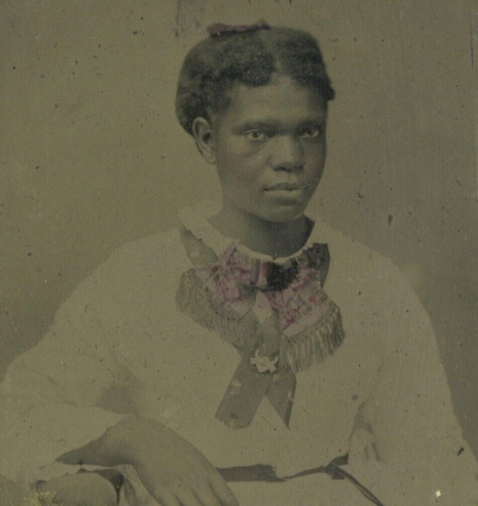 Black Female 1860 Hoop Dress, Scarf w/Brooch Civil War Tintype African American