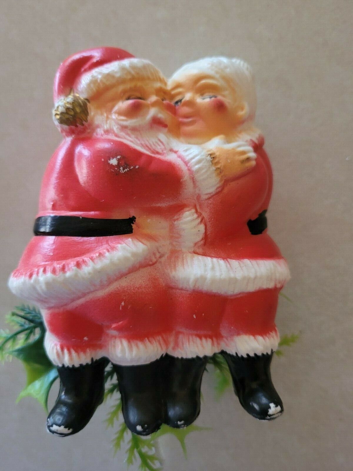 Vintage Christmas Santa Mrs Claus Floral Pick Soft Plastic