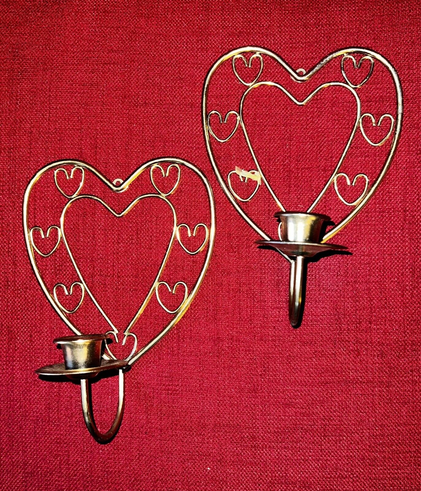 Home Interior Wall Scone 2 Candle Holders Brass Wire Heart Homco