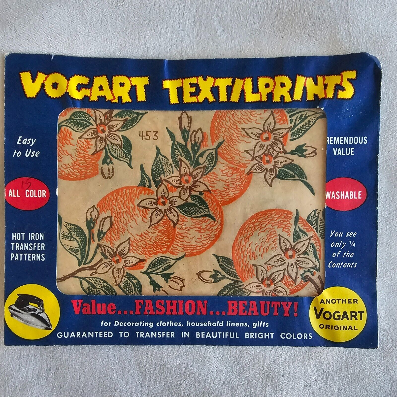 Vintage Vogart Hot Iron On Transfer Textilprints Orange Florida Citrus Uncut