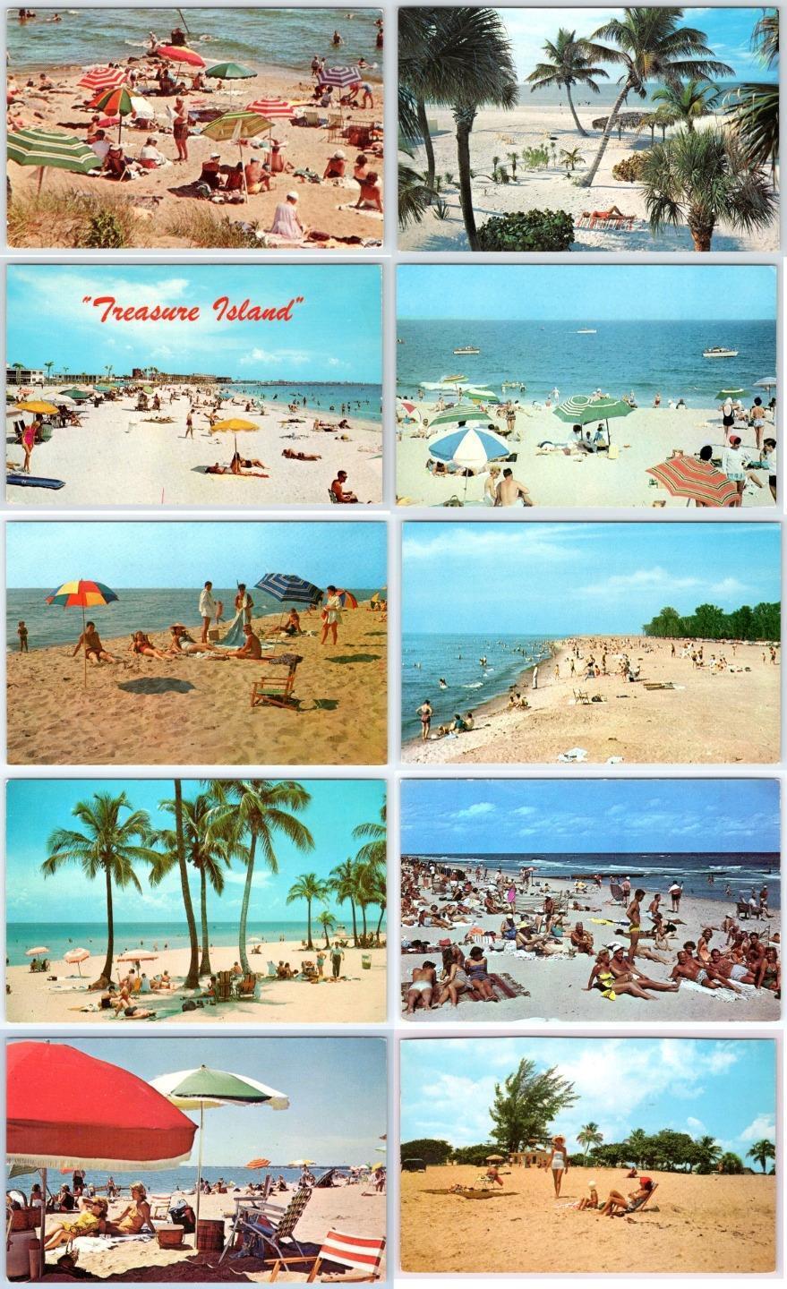 1950-70's LOT/10 BEACH VINTAGE SWIMWEAR CROWD SCENES UMBRELLAS POSTCARDS #2