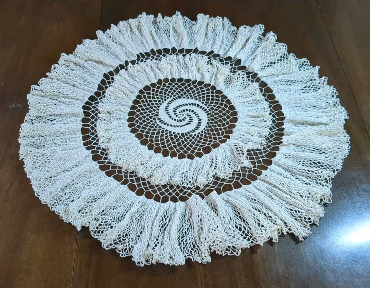 Doily Double Layered Creamy White Crocheted Large 24” Cottage Core Elegance 