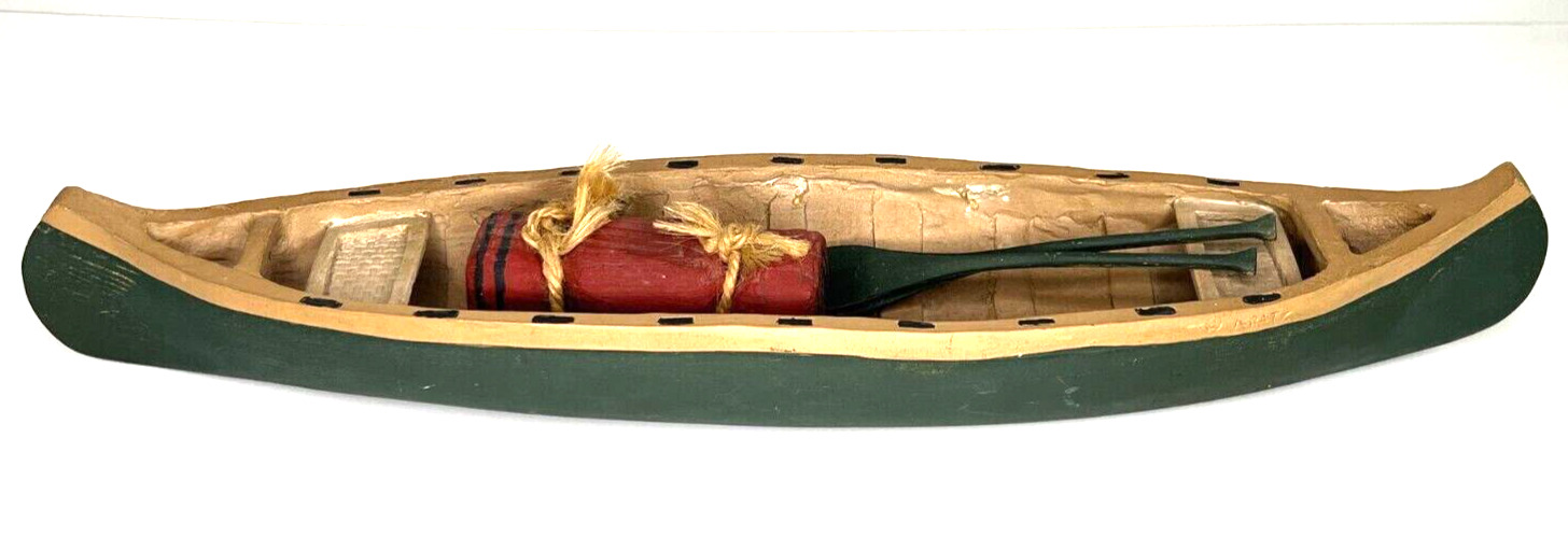 Vintage Ken Kratz Folk Art Canoe with Oars & Pack Hand Painted Signed Rare Find