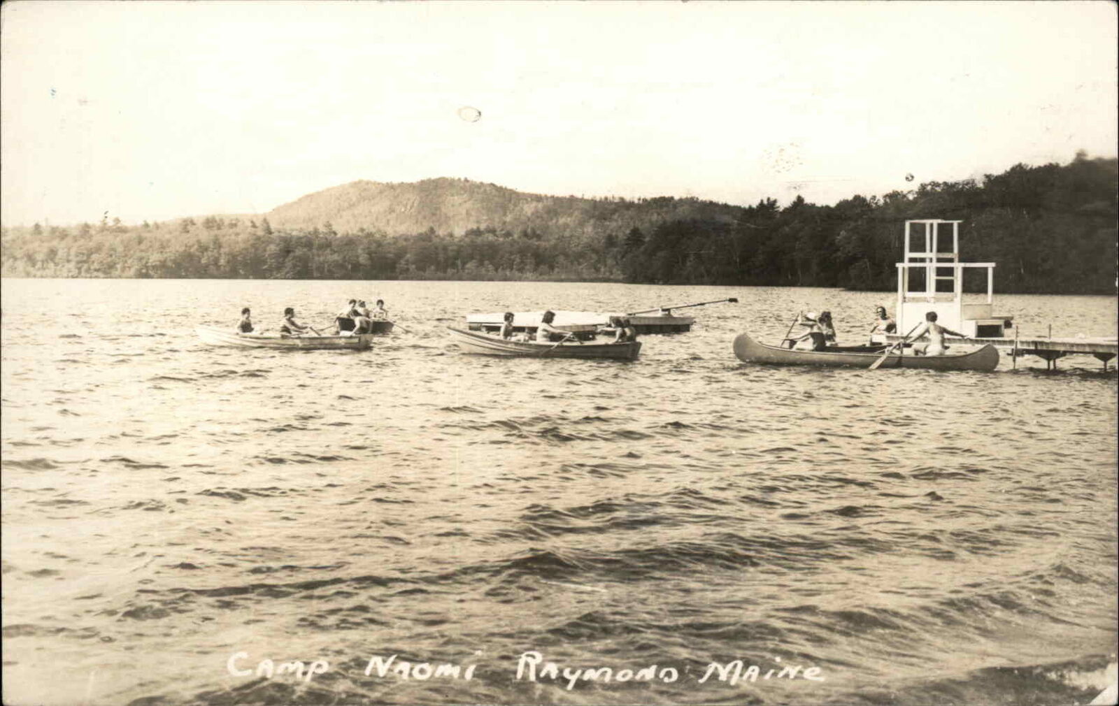 Raymond ME Maine Camp Naomi Boating Canoes Real Photo Postcard