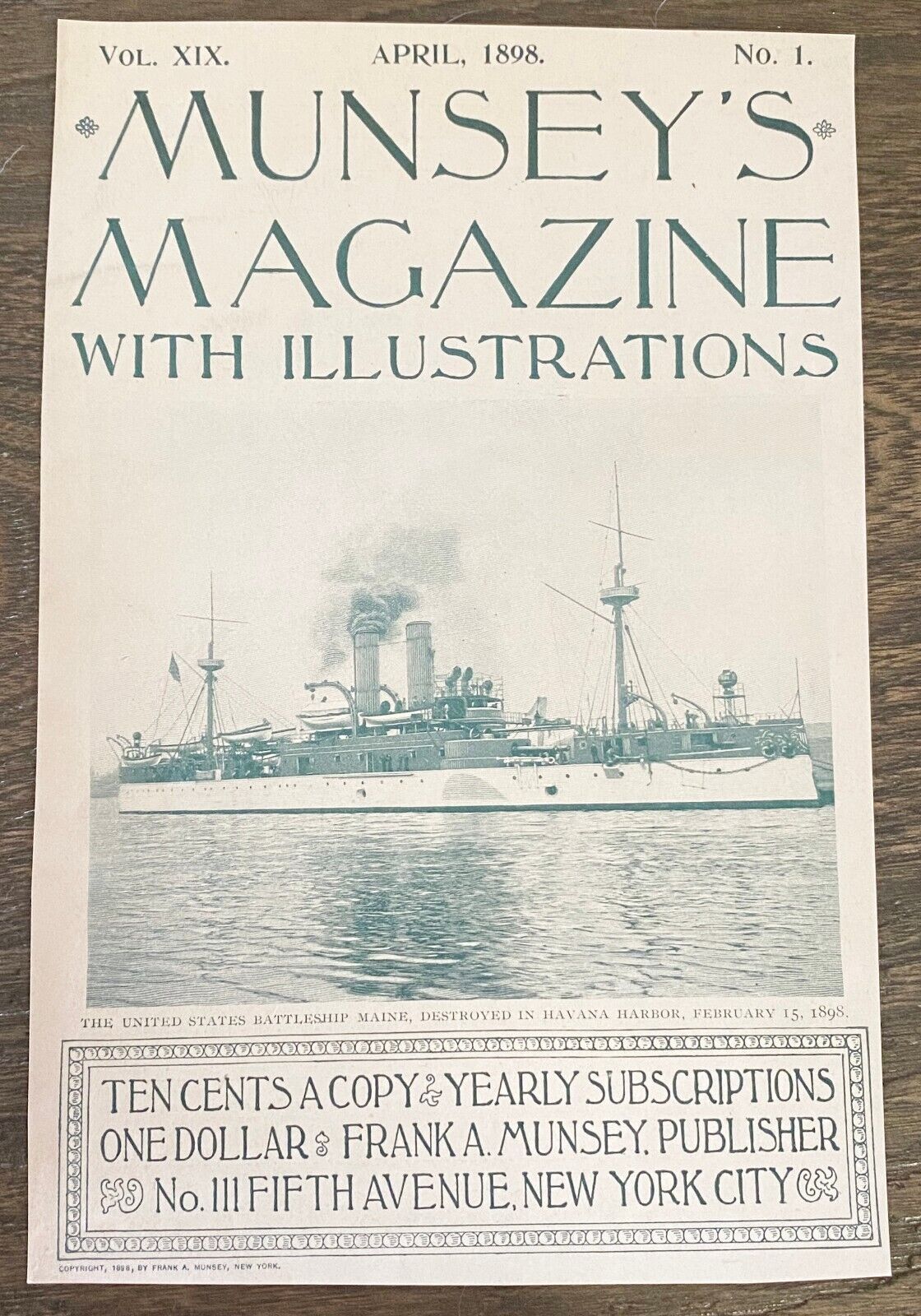 April 1898 Munsey Magazine COVER ONLY U.S. Battleship Maine Spanish American War
