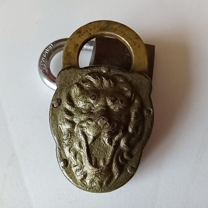 antique brass padlock lion
