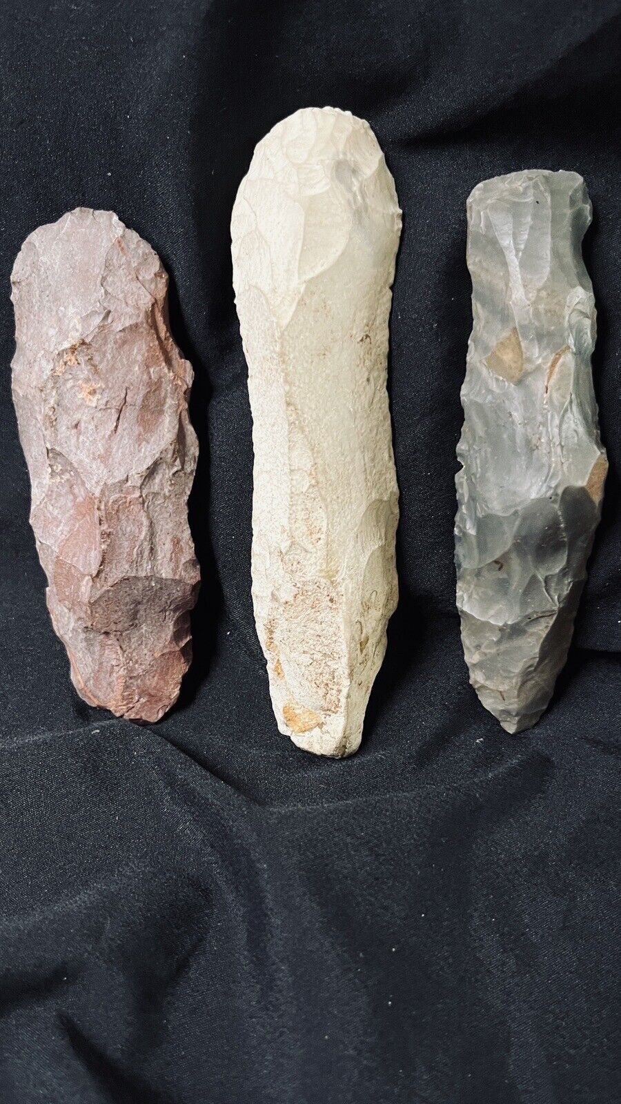 Native American Stone Tools, Neolithic Age, Lot Of 3 Chisel/End Scrapers