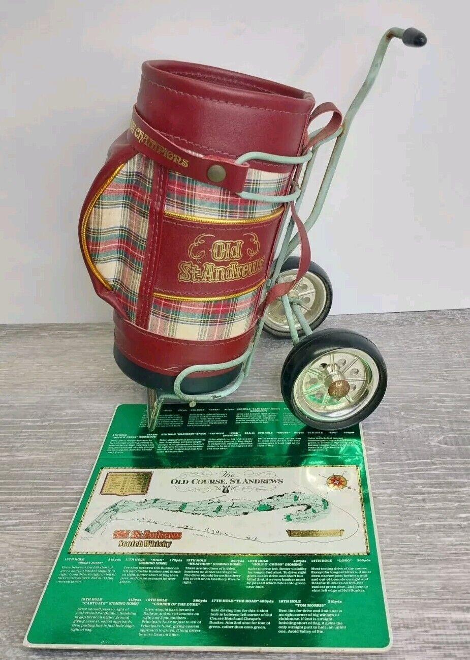 Old St Andrews Scotch Golf Bag Cart Bottle Caddy Holder Vintage Barware Rare