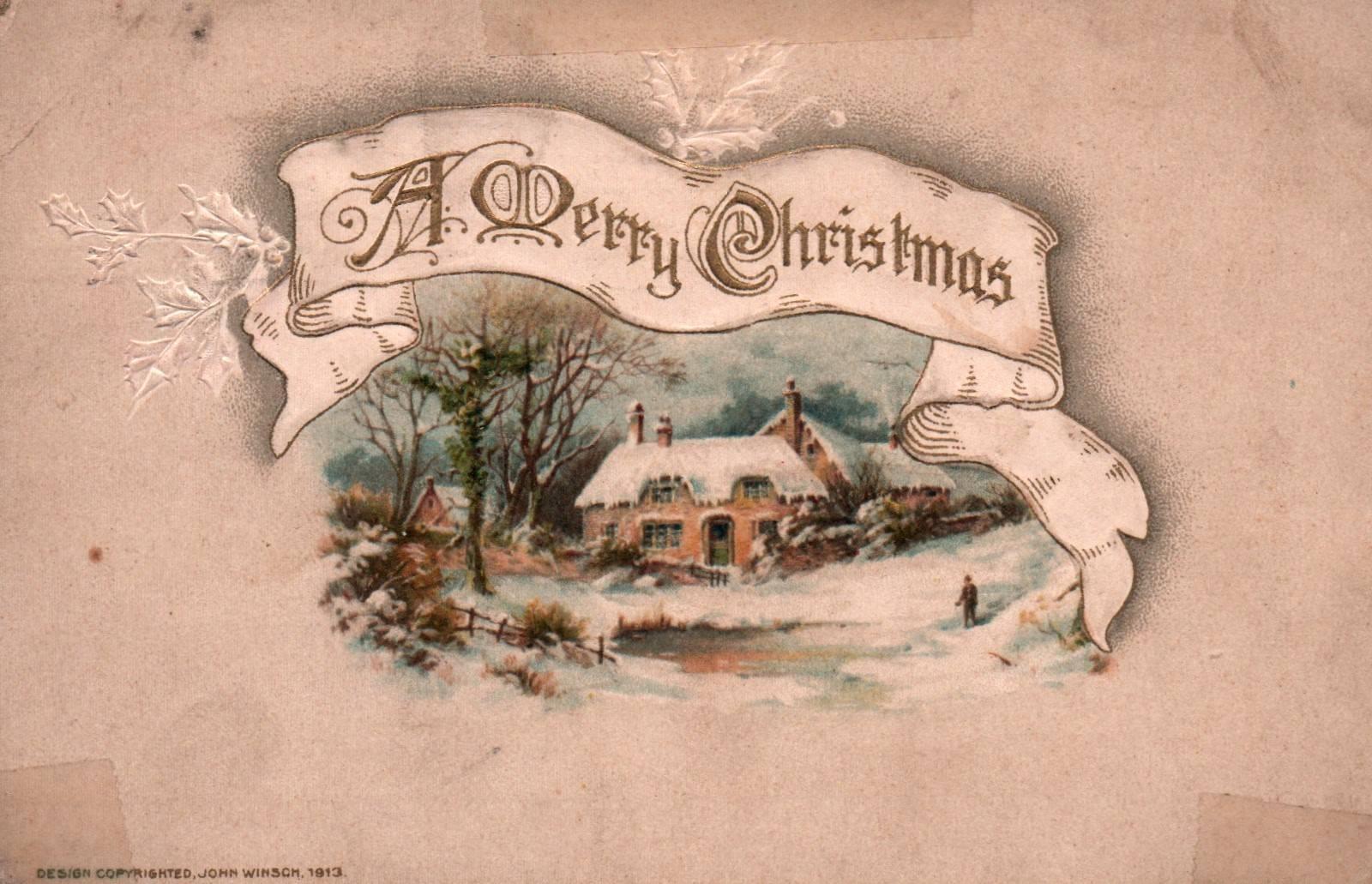 Snow-Covered COTTAGE On Lovely JOHN WINSCH Vintage 1913 CHRISTMAS Postcard