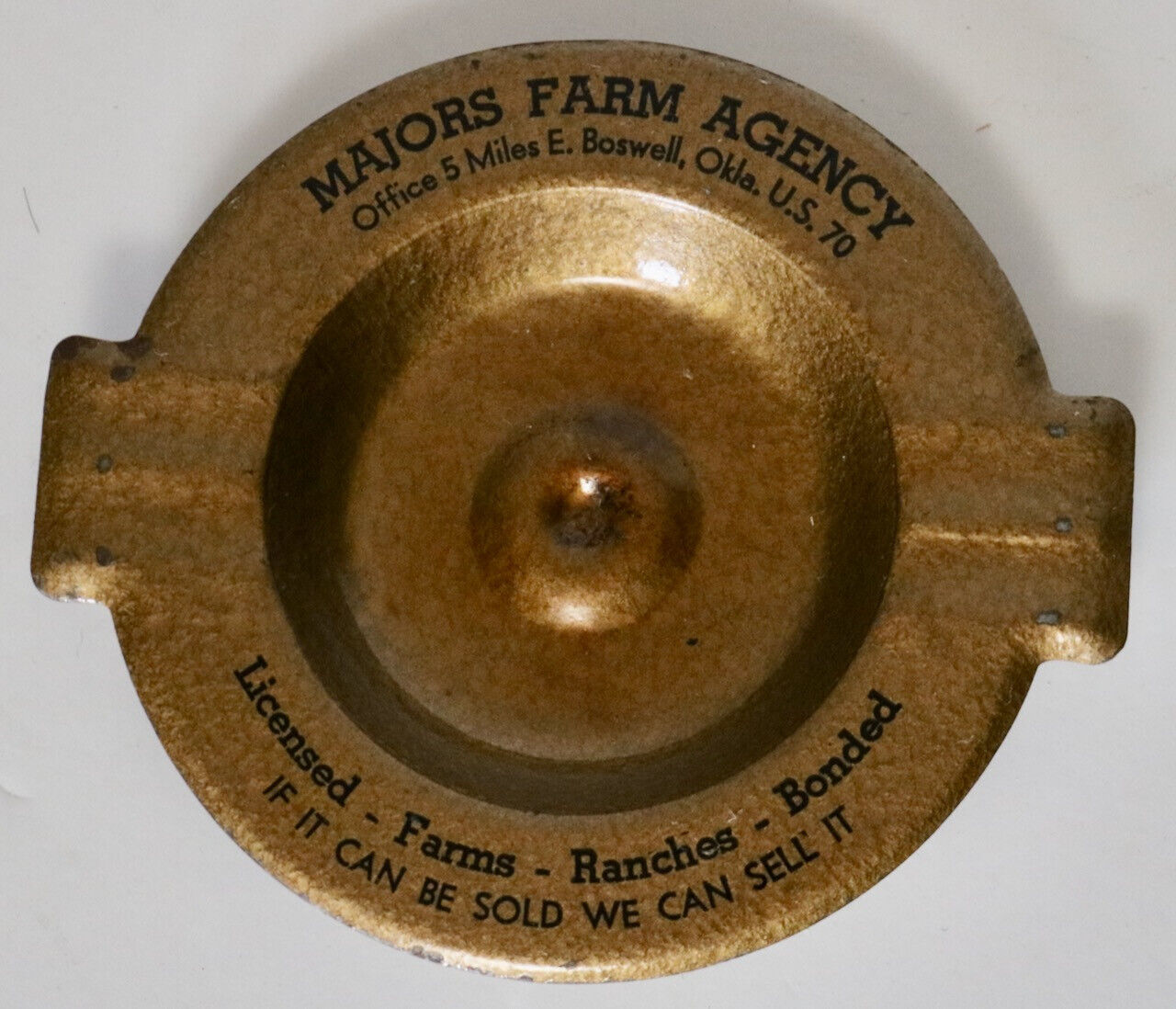 MAJORS FARM AGENCY Oklahoma vintage metal advertising ashtray