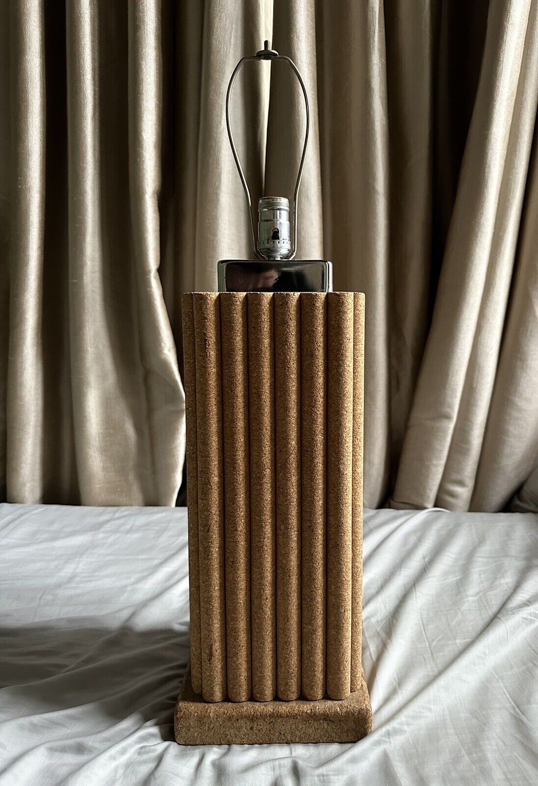 Paul Frankl Style Mid Century Modern Reeded Fluted Square Column Cork Table Lamp