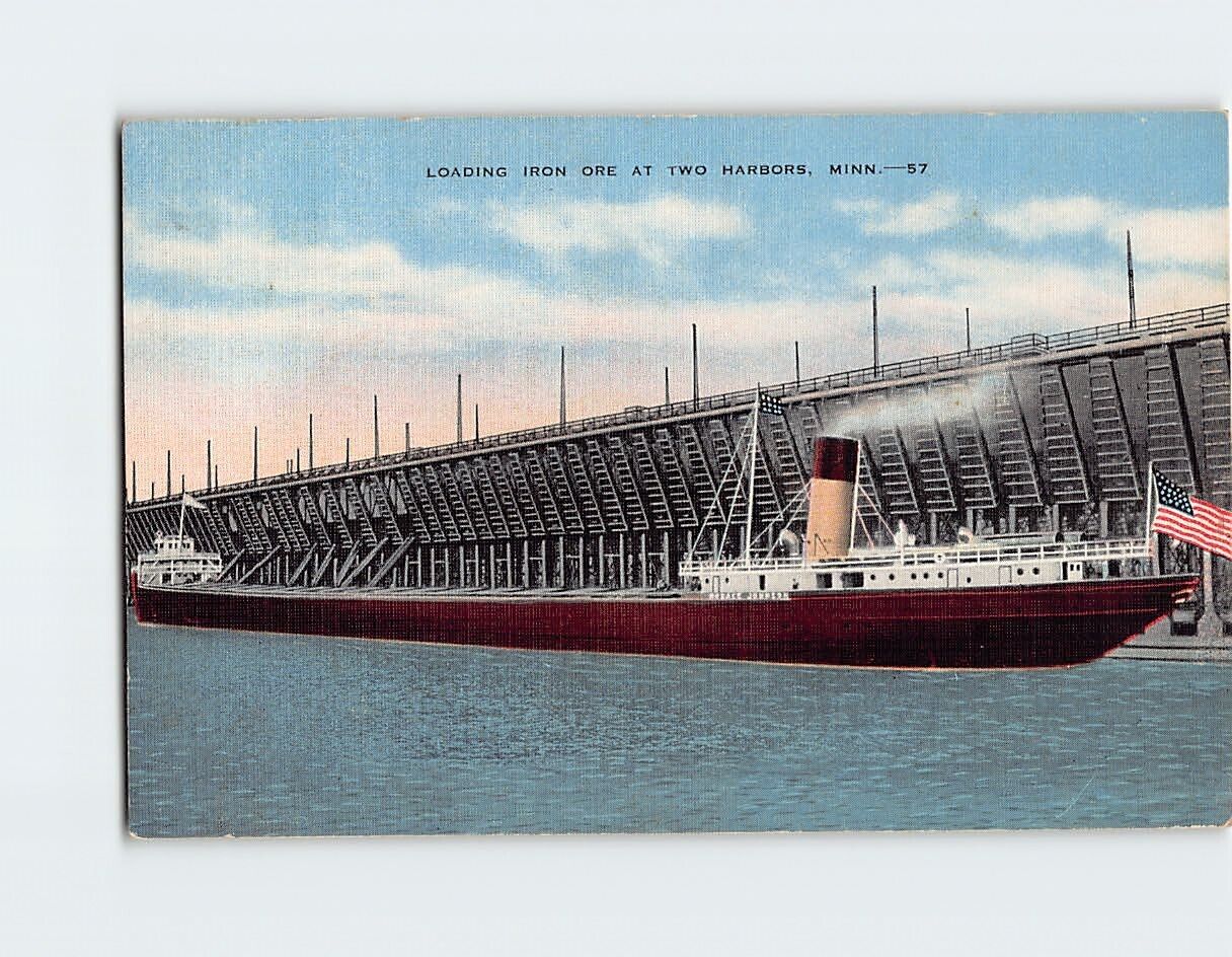 Postcard Loading Iron Ore at Two Harbors Minnesota USA