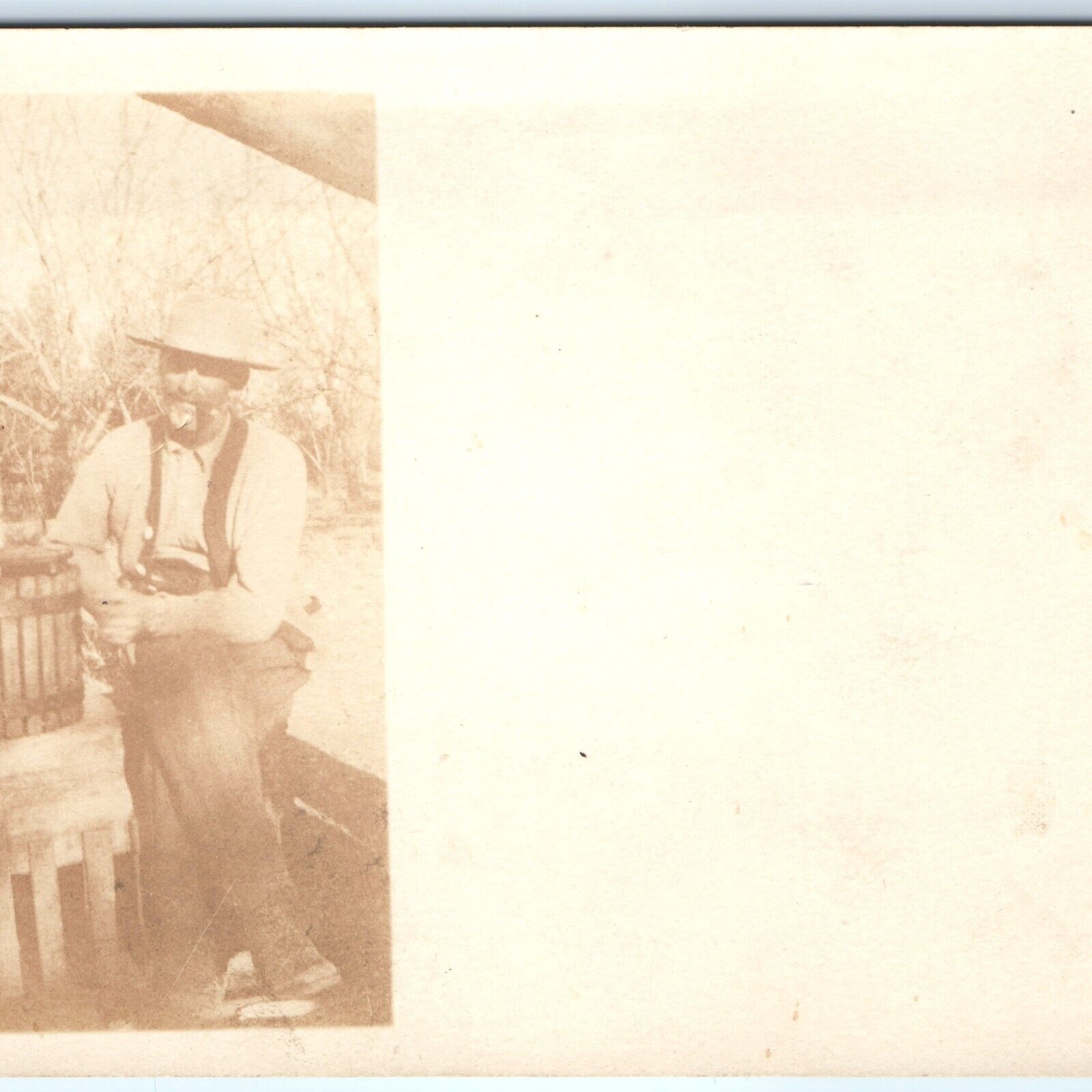 c1910s Rustic Hillbilly Wine Press RPPC Man Overalls Winemaking Real Photo A143