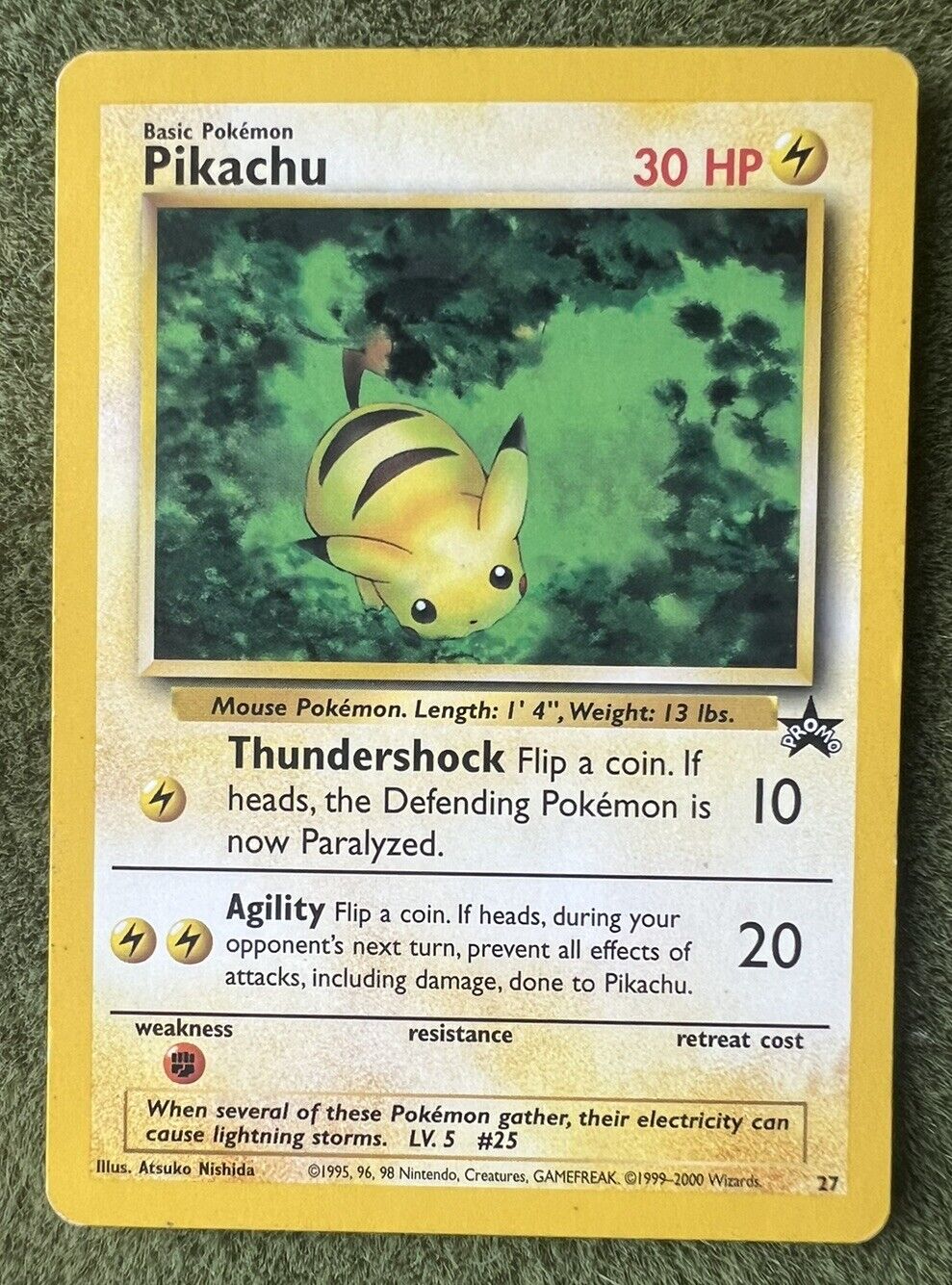 Pokémon Card, 1999-2000, Pikachu, 27, Black Promo Star.