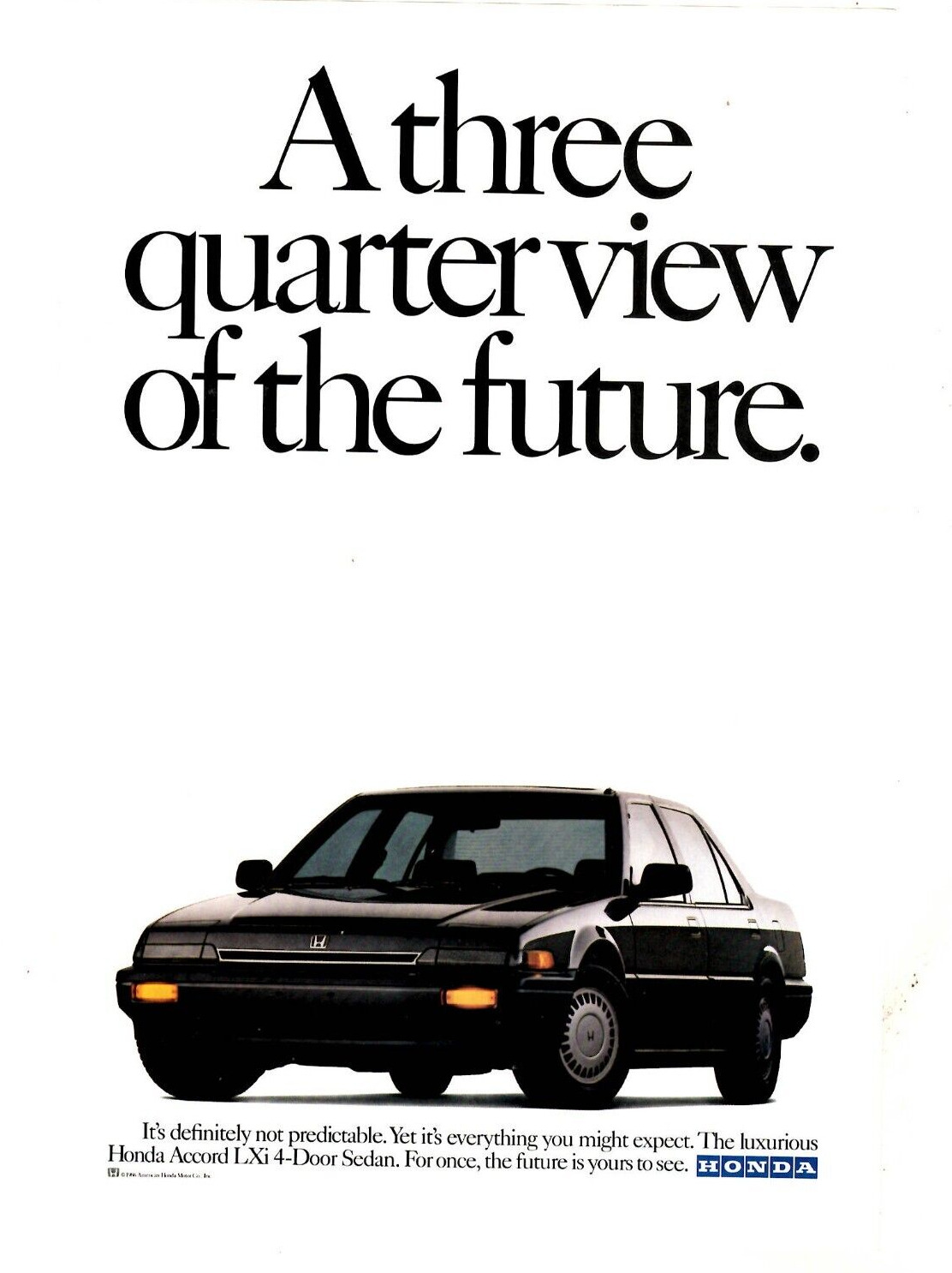 1987 Print Ad Honda Accord LXi 4-Door Sedan A three quarter view of the future