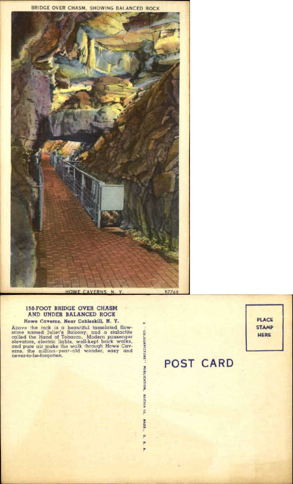 Bridge over Chasm Balanced Rock Howe Caverns New York NY near Cobleskill 1930s