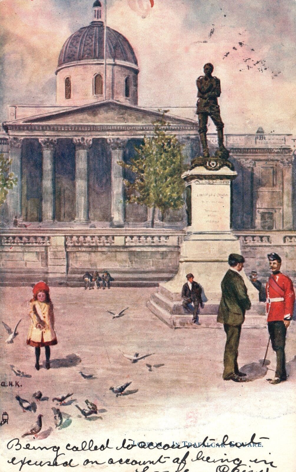 Vintage Postcard Trafalgar Square Monument London England Oilette Raphael Tuck