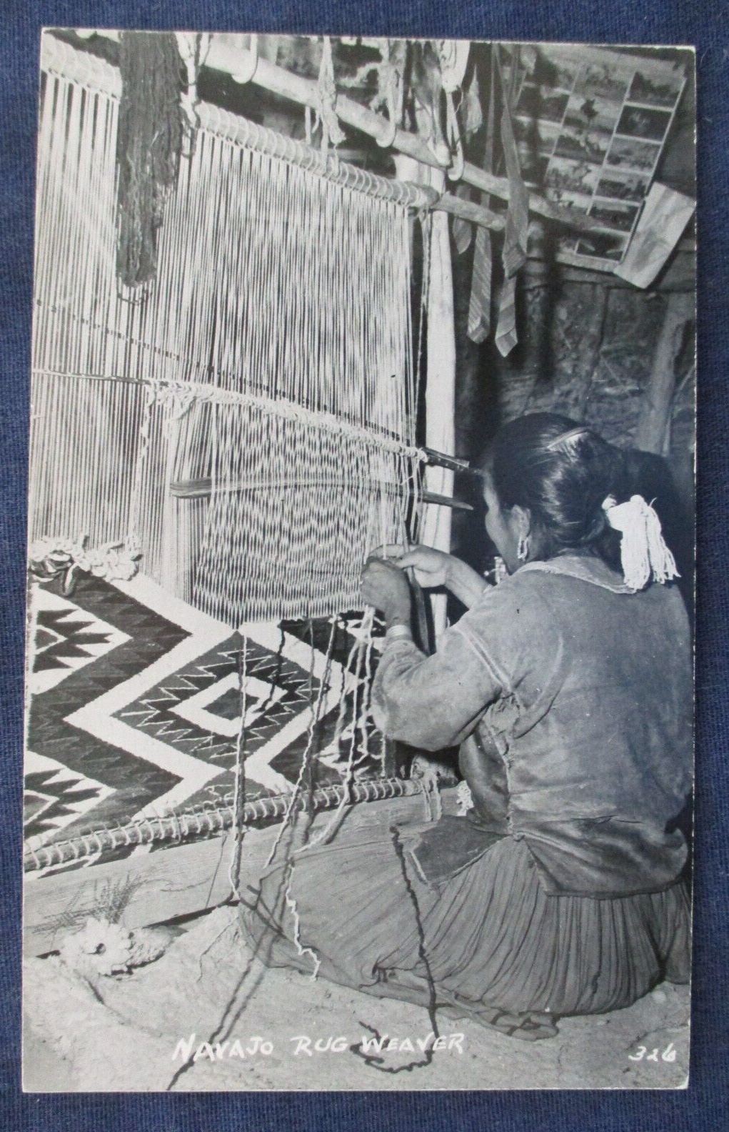 RP Navajo Indian Rug Weaver 1940s Postcard by Camera Shop Albuquerque New Mexico