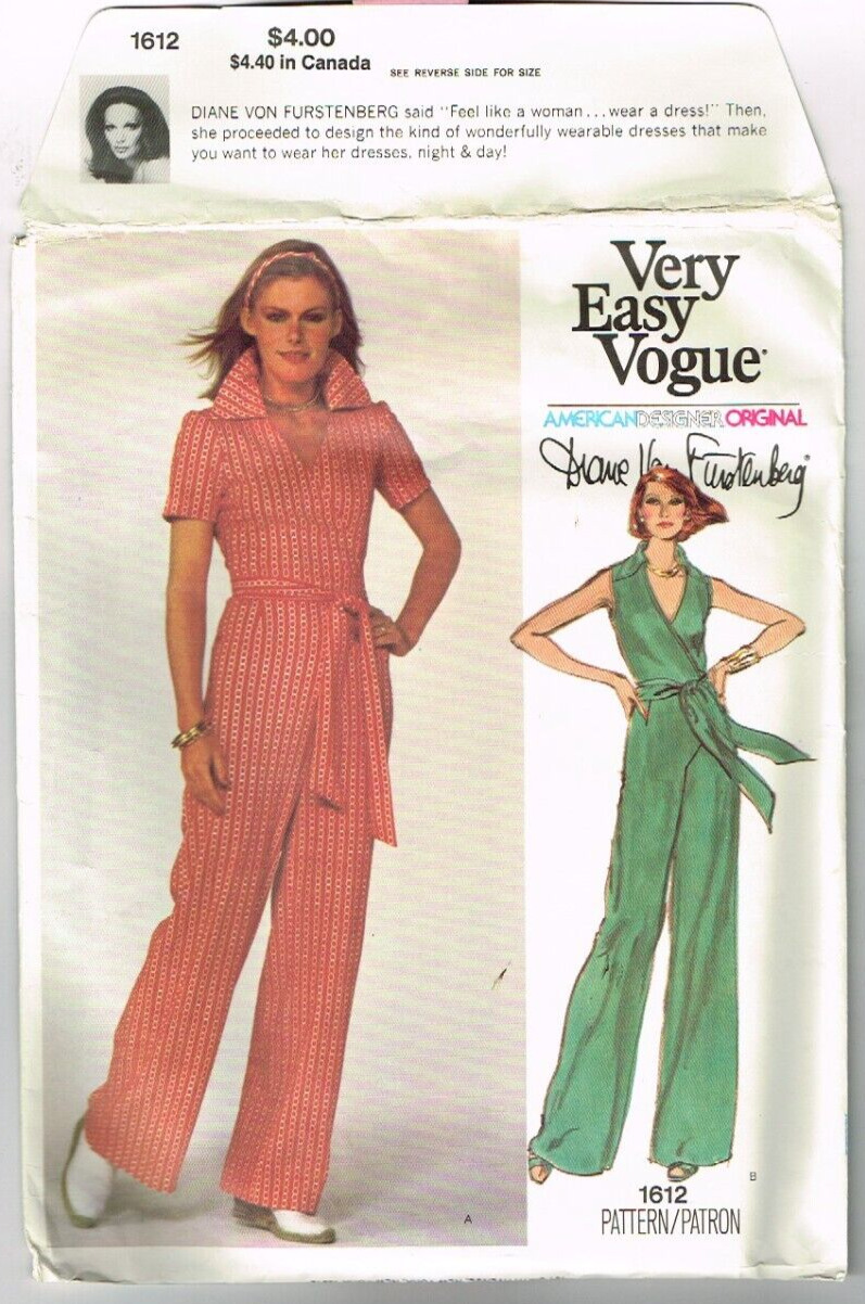 Diane Von Furstenberg Vogue Americana 1612 Jumpsuit Pattern Size 10 1970's VTG