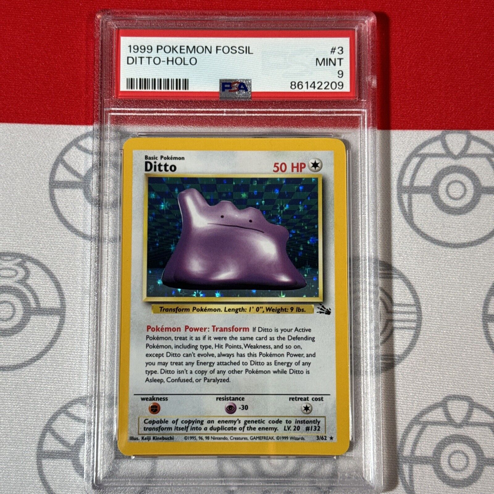PSA 9 Ditto Holo #3/62 1999 Pokemon Fossil Game Graded Card 2209