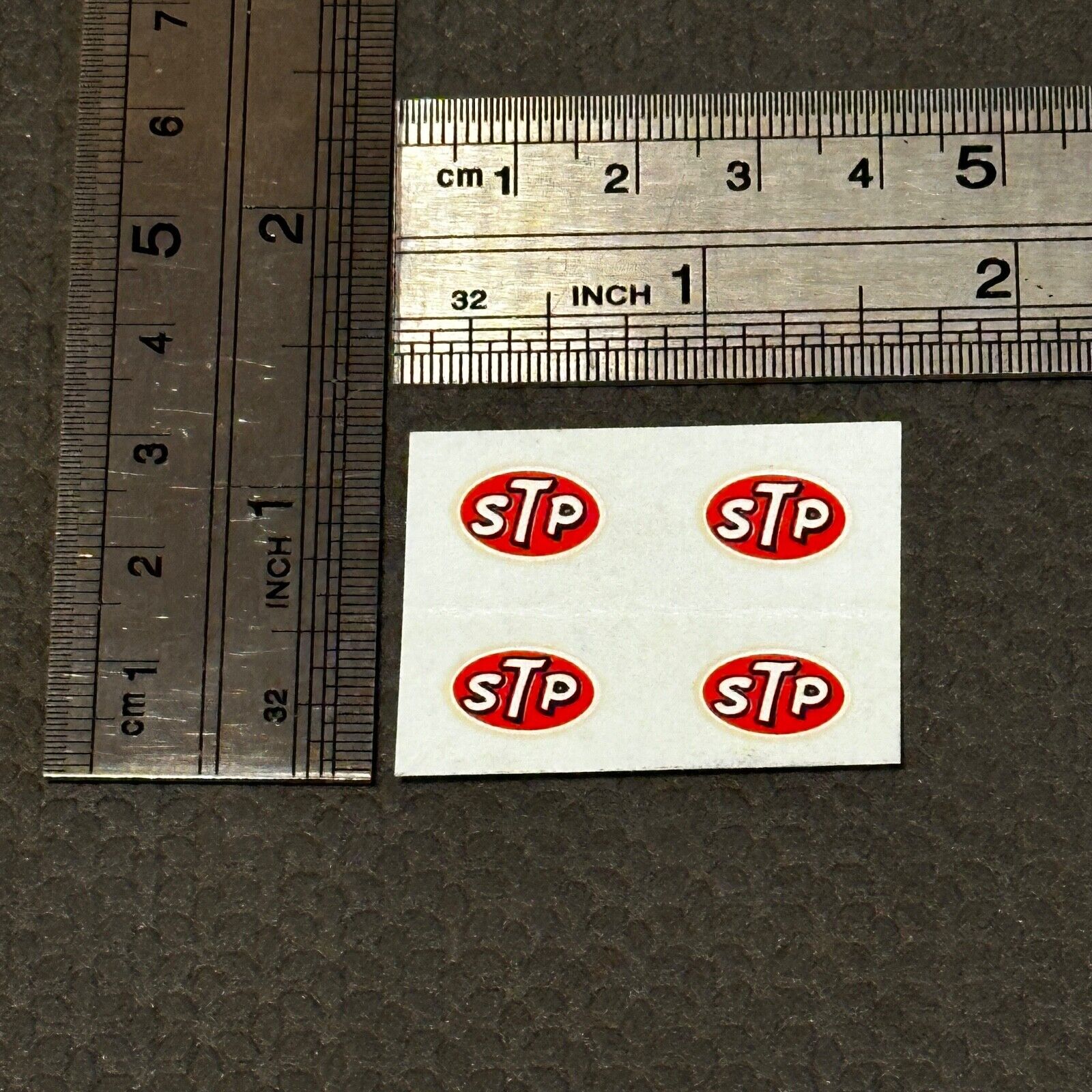 4 Vintage STP Stickers Small Approx 0.5 in x 0.375 in Racing Oil Lubricant