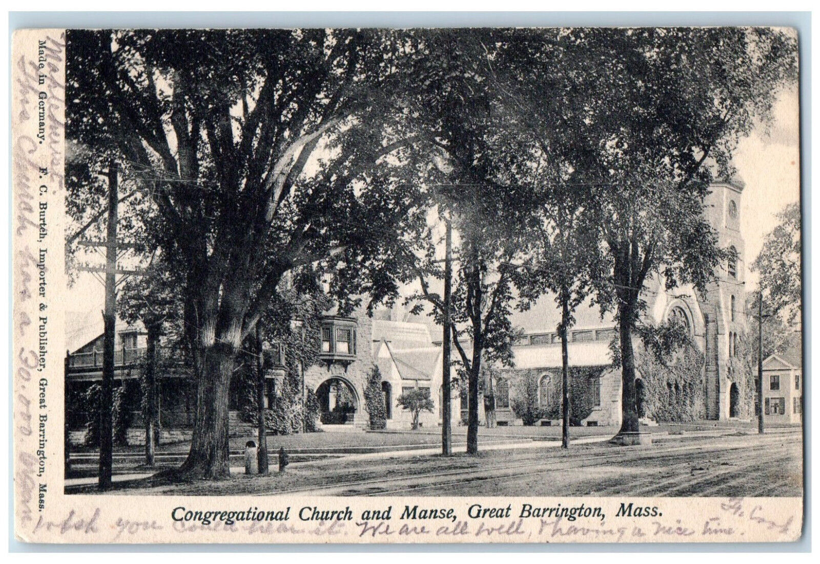 1906 Congregational Church and Manse Great Barrington Massachusetts MA Postcard